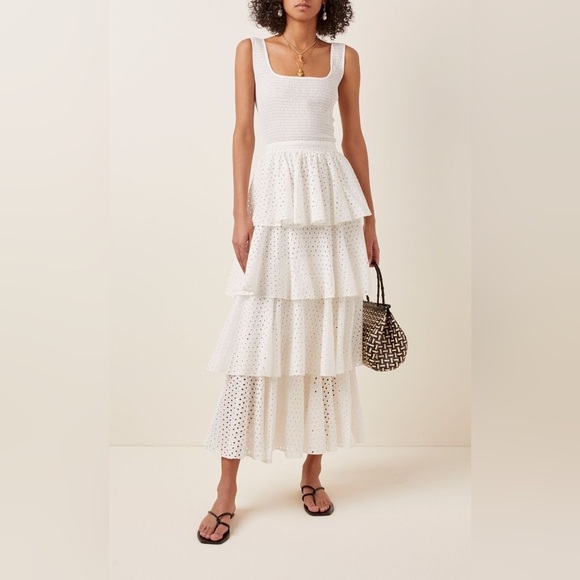 RHODE Dresses & Skirts - RHODE | Naomi Eyelet White Tiered Midi Summer Dress
